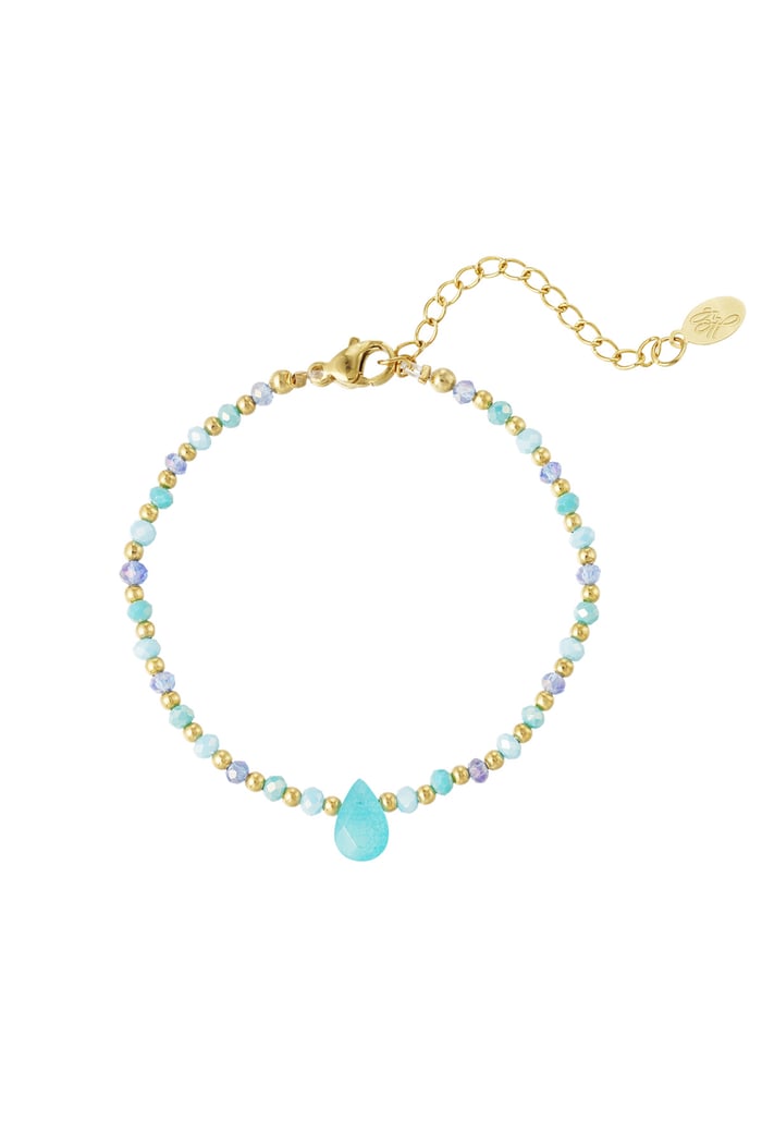 Bead bracelet with drop charm - blue/Gold color 