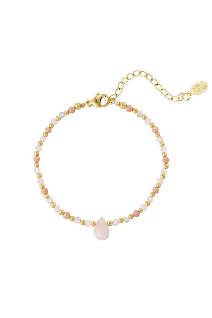 Bead bracelet with drop charm - pink/Gold color 