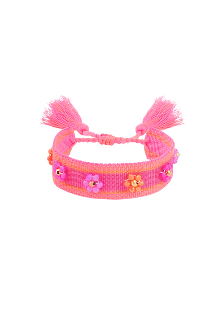 Bracciale in tessuto con fiori - fucsia 2