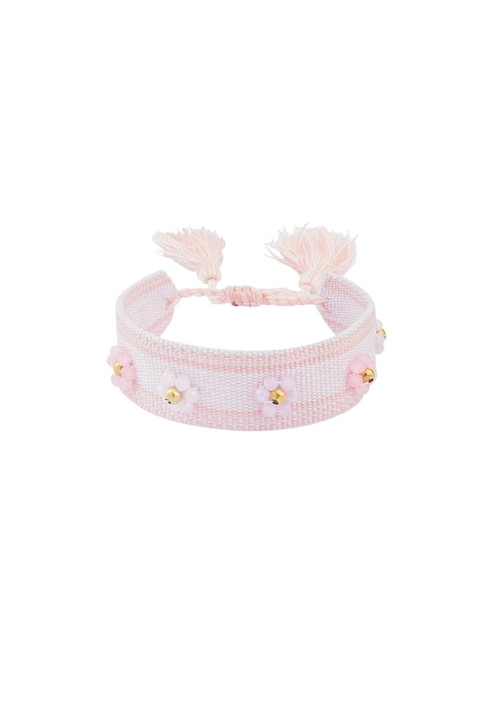 Stoffarmband mit Blumen - hautfarben rosa 