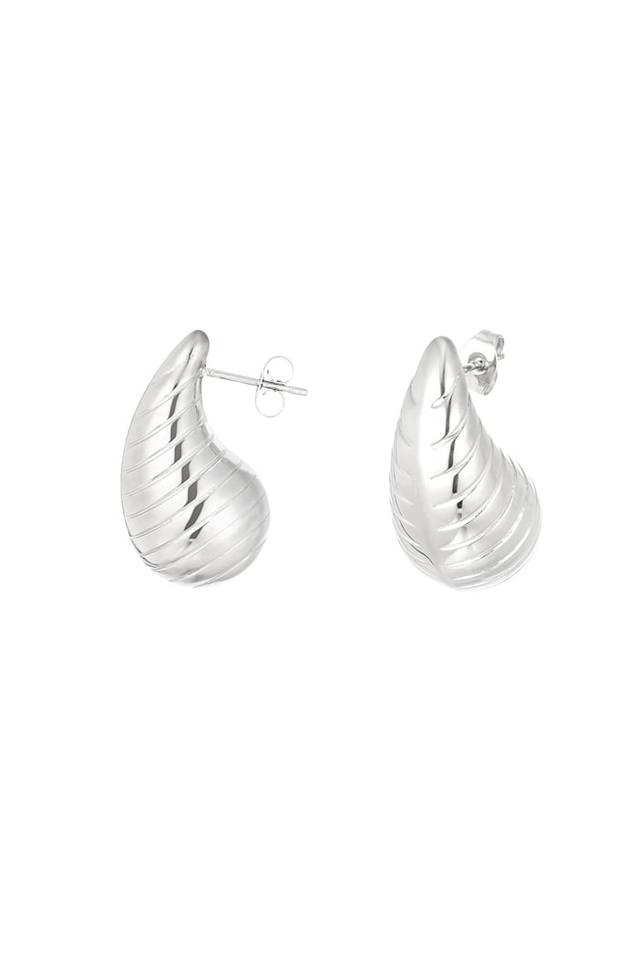 Drop earrings with structure large - Silver Color color 