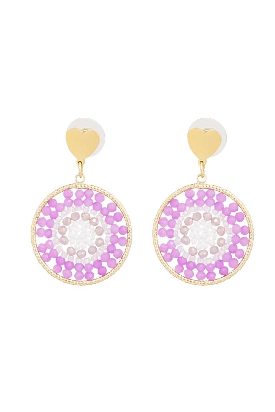 Mandala earrings with heart - pale pink
