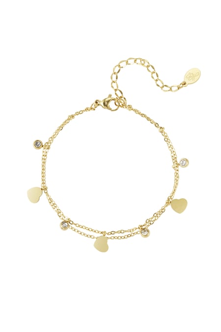 Pulsera Charm con corazones y diamantes - Color dorado