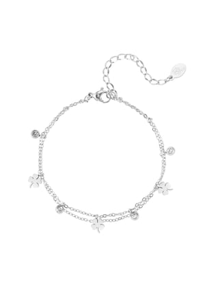 Charm bracelet with clover and diamond - Silver Color color h5 