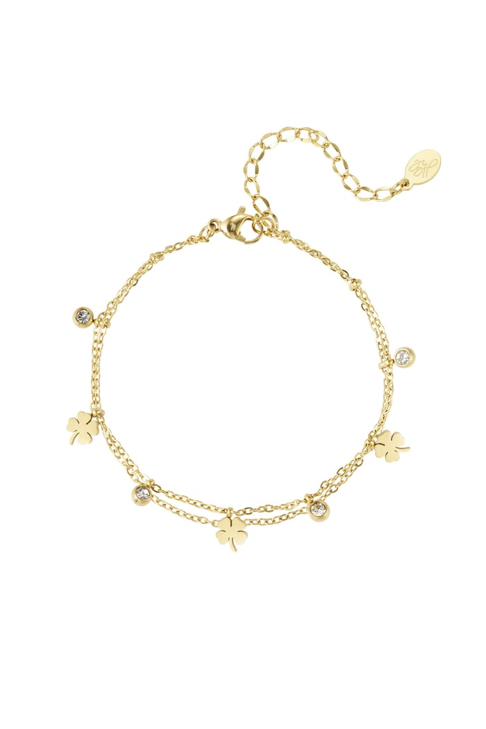 Charm bracelet with clover and diamond - Gold color 