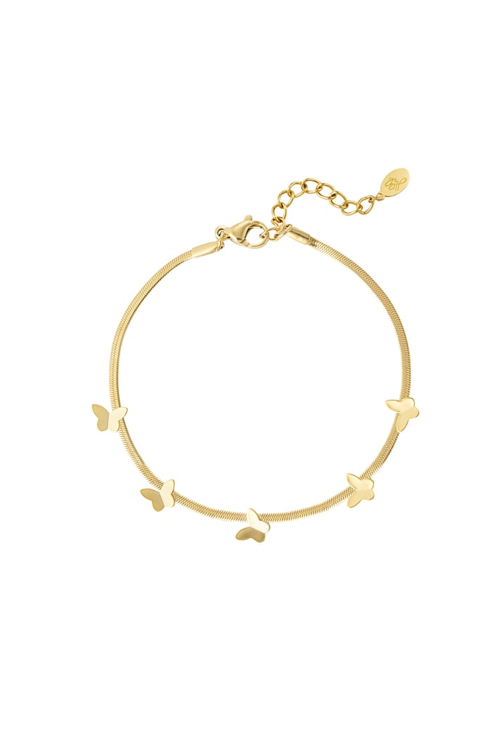 Flat link bracelet with butterfly charms - Gold color 