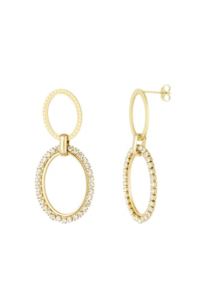 Oval diamond charm earrings - Gold color h5 