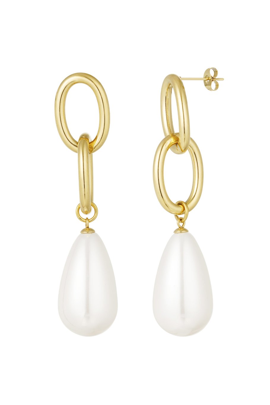 Ring earring with pearl pendant - Gold color 