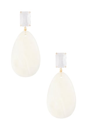 glass earrings with oval stone - white  h5 