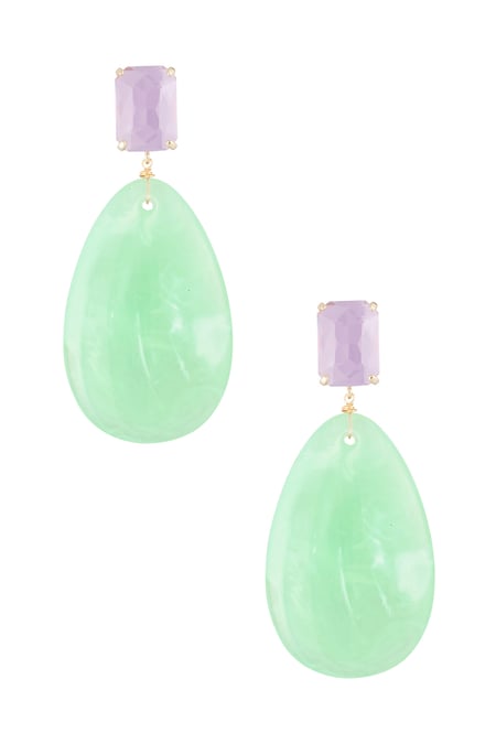 glass earrings with oval stone - green  2