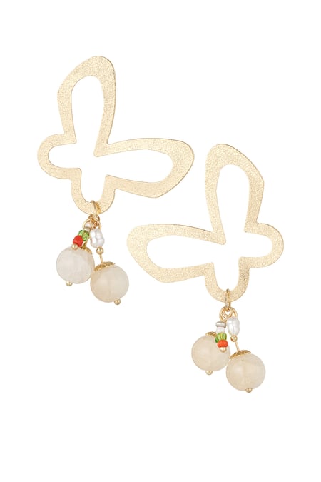 Butterfly party earrings with charms - off-white  2