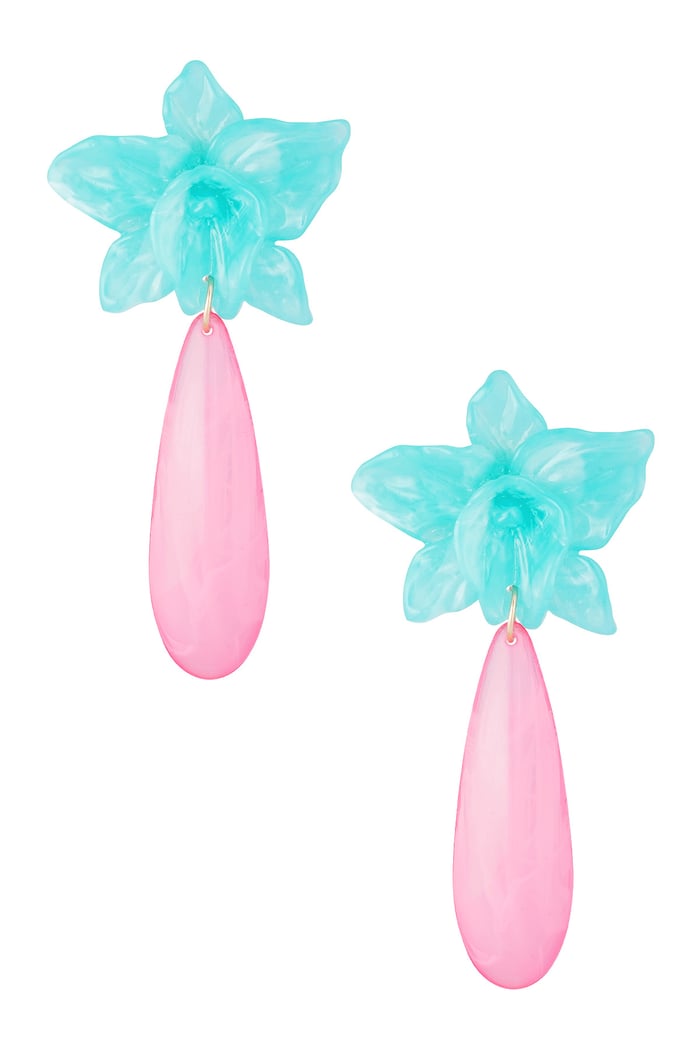 Lily earring with pink drop - blue   