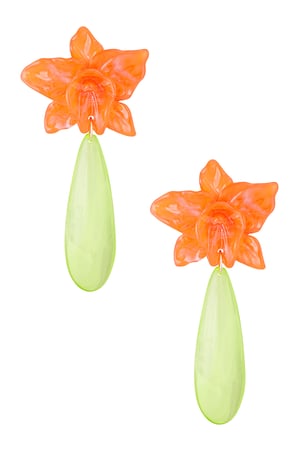 Lily earring with green drop - orange h5 