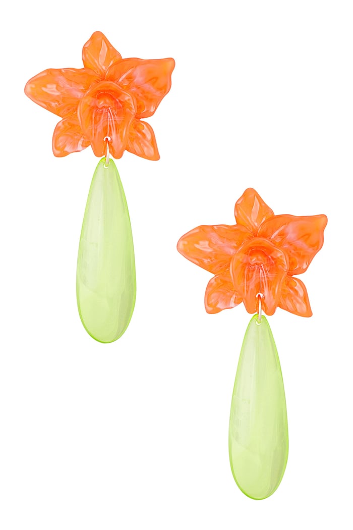 Lily earring with green drop - orange 