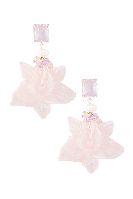 Floral pearl party earrings - pale pink  2