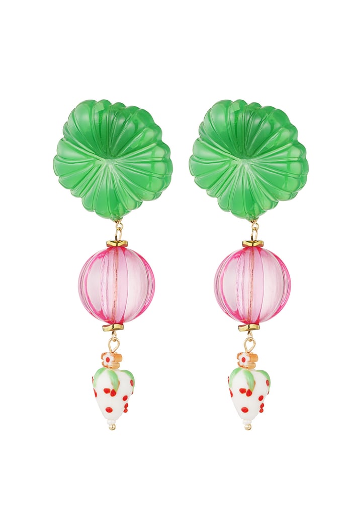 Strawberry love earrings - pink green 