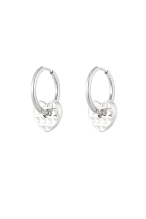 Earrings with structured heart charms - Silver Color color h5 