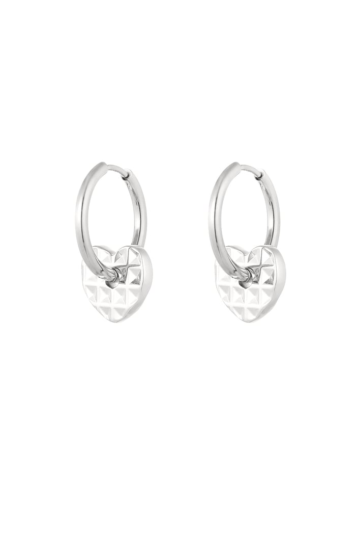 Earrings with structured heart charms - Silver Color color 