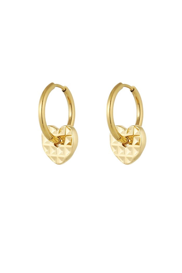 Earrings with structured heart charms - Gold color 