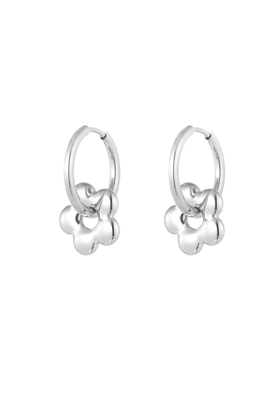 Basic flower charm hoop earrings 