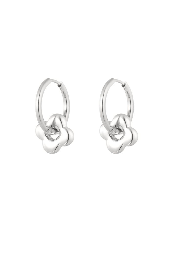 Basic earrings with clover charm - Silver Color color 