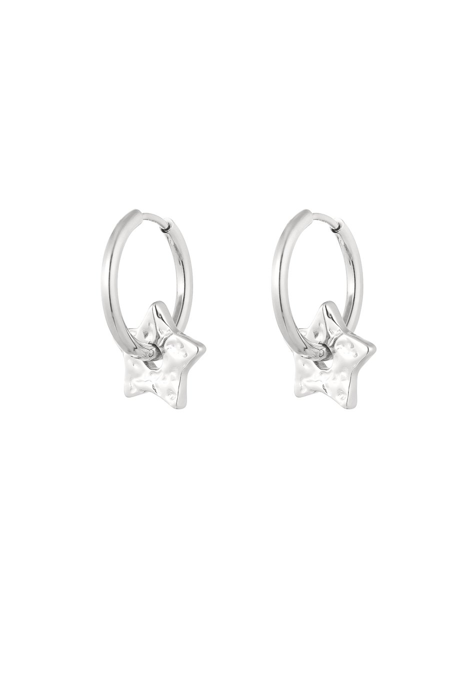 Basic earrings with star charms - Silver Color color 