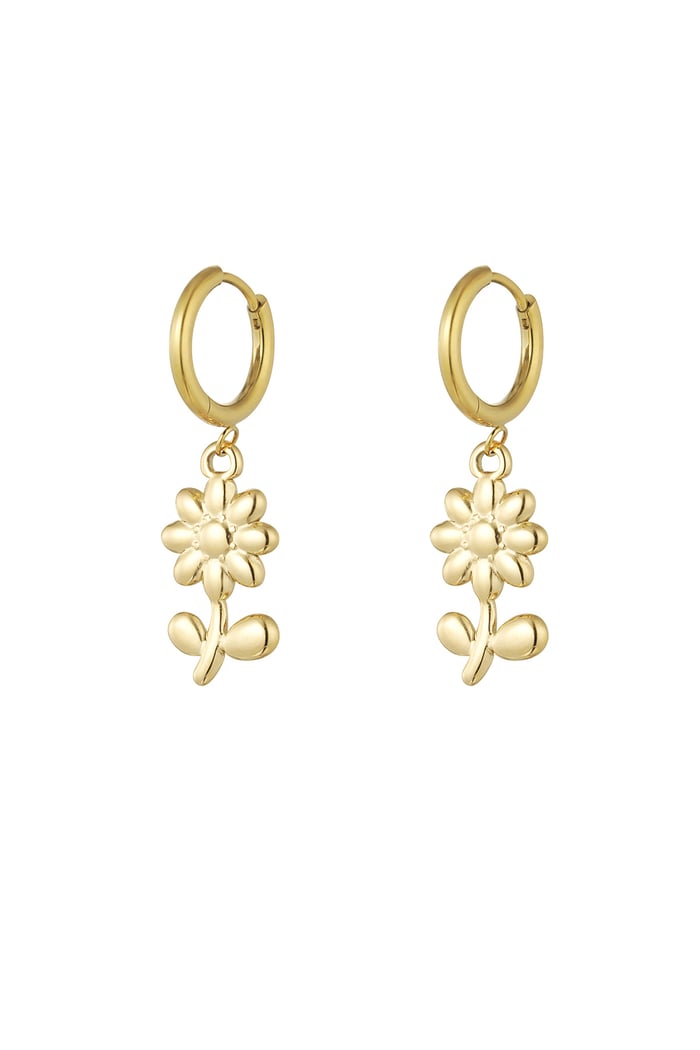 Basic earrings with flower charms - Gold color 