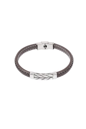 Men's bracelet silver color braided - brown h5 