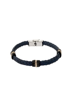 Men's bracelet braided with Gold color/black rings - dark blue h5 