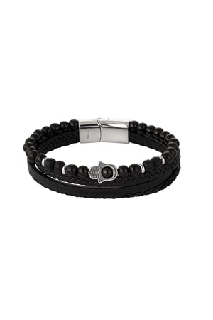 Doppeltes Herrenarmband mit Handanhänger - Schwarz-Silber h5 