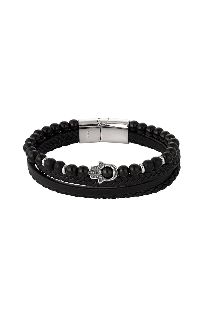 Doppeltes Herrenarmband mit Handanhänger - Schwarz-Silber 