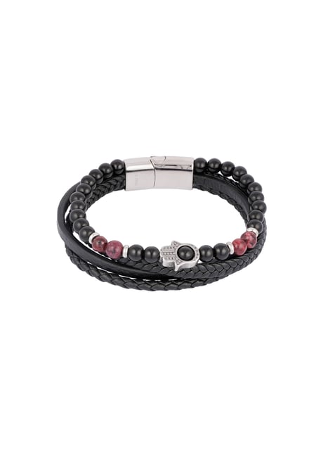 Double men's bracelet with hand charm - Wine Red 2