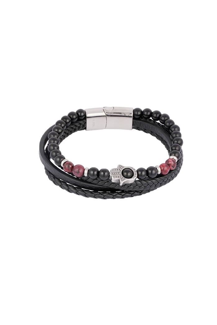 Double men's bracelet with hand charm Wine Red 