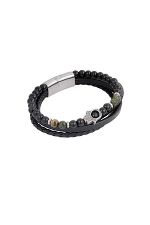 Double men's bracelet with hand charm - Brown Black h5 Picture6