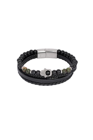 Doppeltes Herrenarmband mit Handanhänger - Braun Schwarz h5 