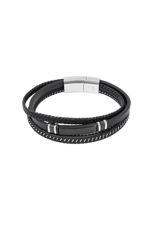 Casual double braided men's bracelet - black/Silver color h5 