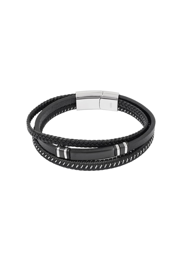 Casual double braided men's bracelet - black/Silver color 