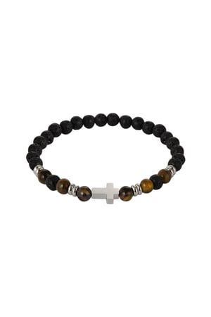 Men's beaded bracelet with cross - brown black h5 