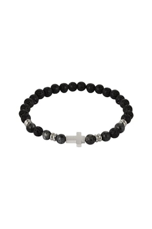 Men's beaded bracelet with cross - black Silver color h5 