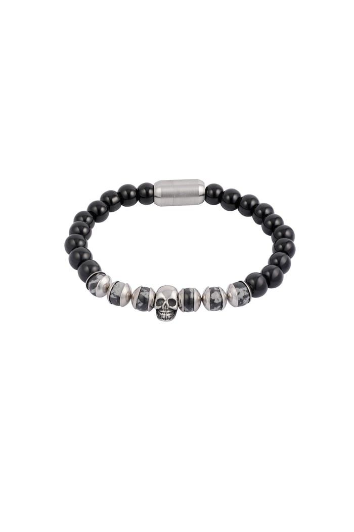 Bracelet with beads and skull - black  