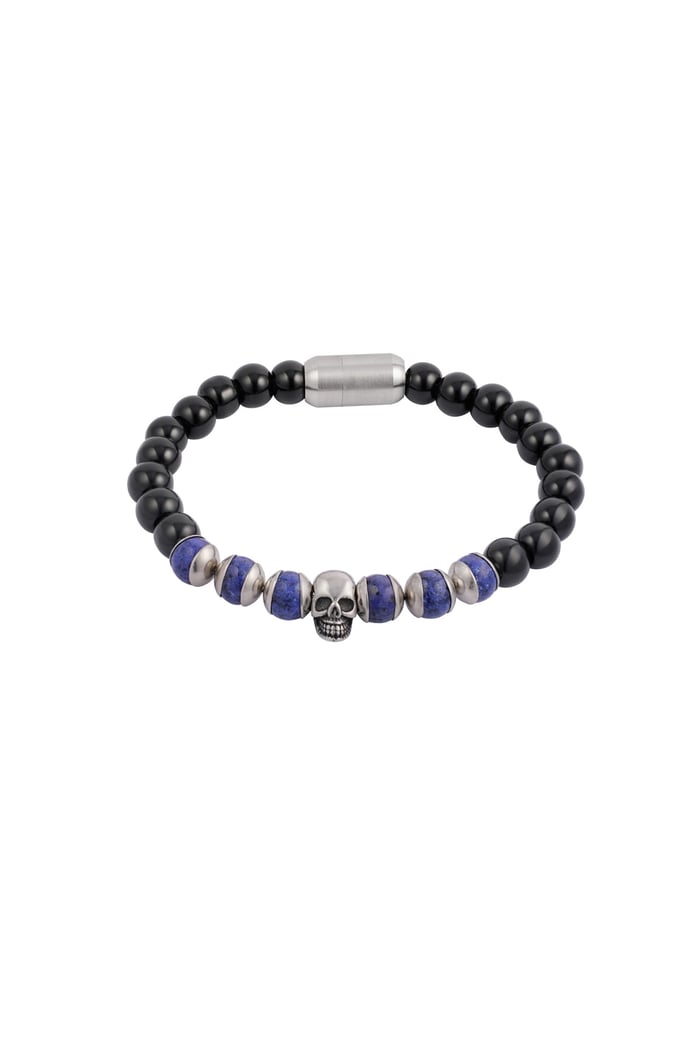 Armband mit Perlen und Totenkopf - schwarz/blau  