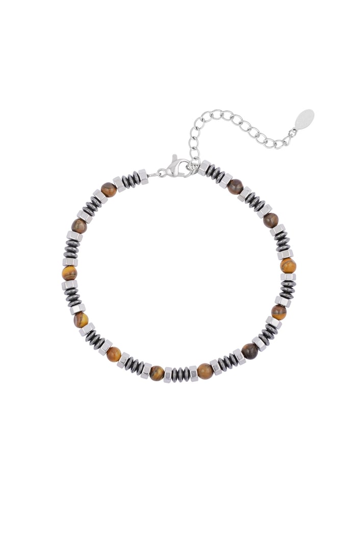 Simple men's bracelet with beads - brown 