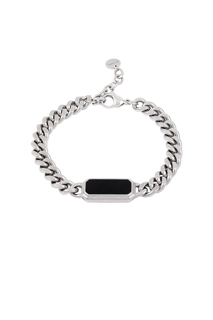 link bracelet with black stone - Silver Color color 