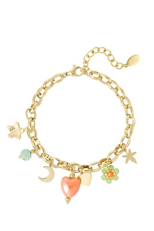 Bettelarmband mit farbigen Charms - Goldfarbe h5 