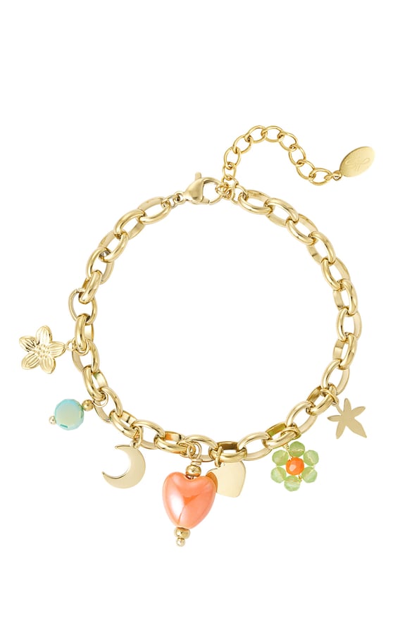 Charm bracelet with colored charms - Gold color 2