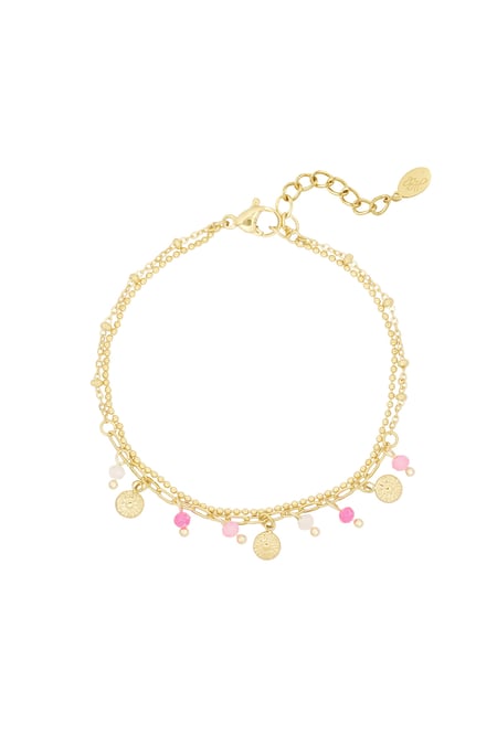 Bracelet with coins and beads - pink/Gold color 