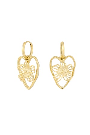 Earrings statement flower heart - Gold color h5 