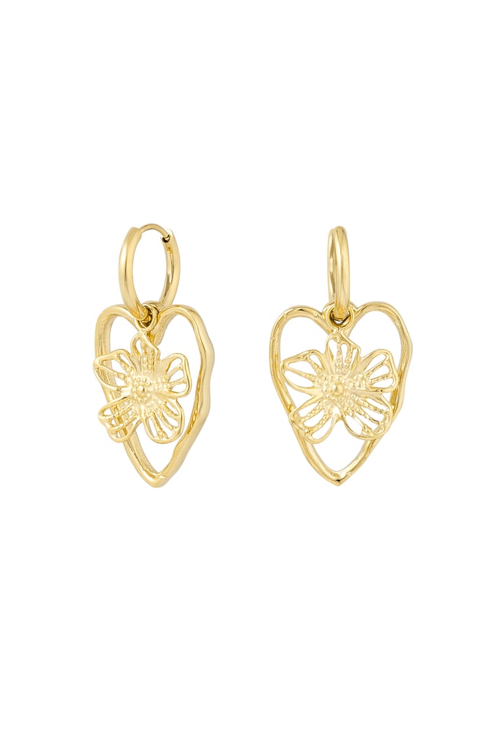 Earrings statement flower heart - Gold color 