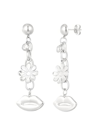 Flower kiss earrings - Silver Color color h5 