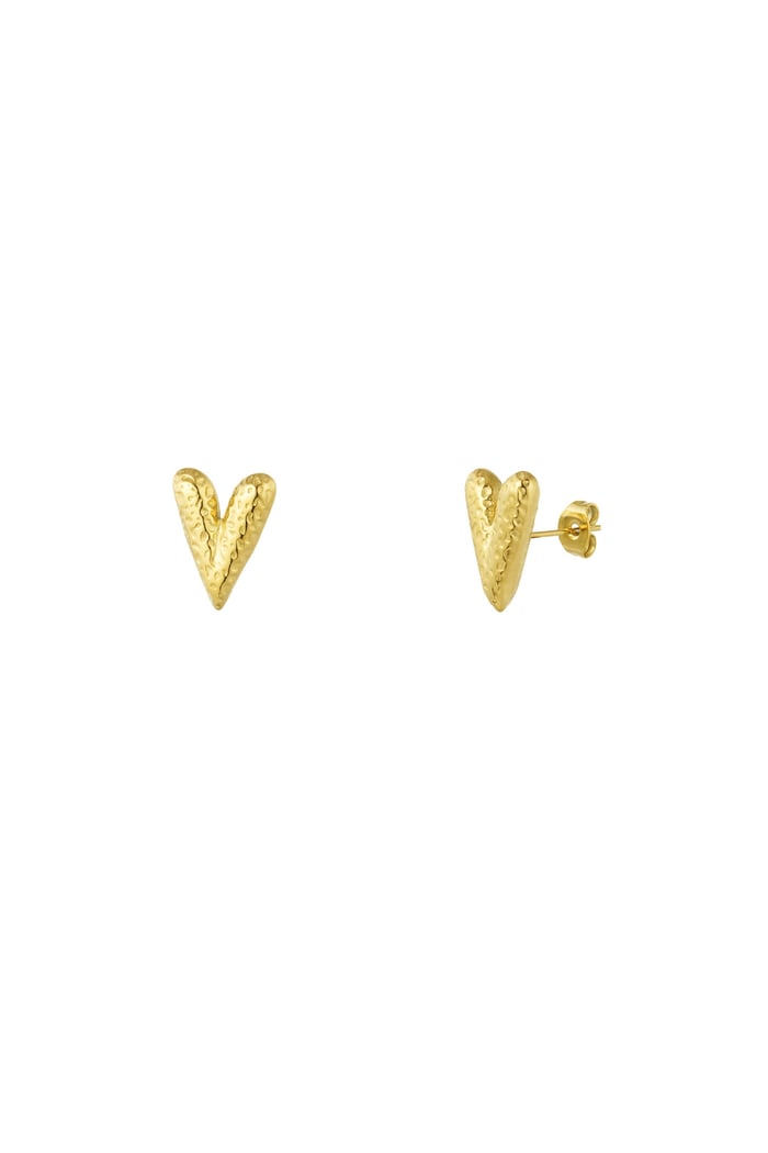 Heart stud earrings with structure - Gold color 